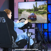 Marada Racing Cockpit Frame with TV Stand, Gear Mount, Black Seat Compatible with G923, G920, T500, FANTEC，T3PA, TGT Height Adjustable Wheel and Pedals Not Included Racing Cockpit Full Kit