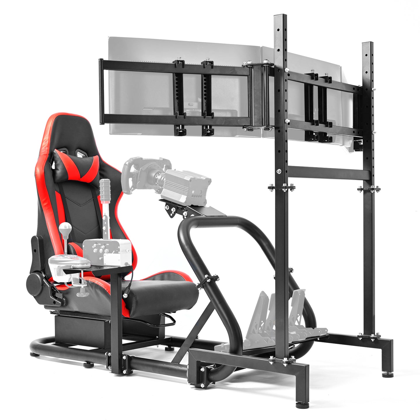 Marada Racing Sim Cockpit with Red Seat & Triple Monitor Stand Fit for Logitech G29