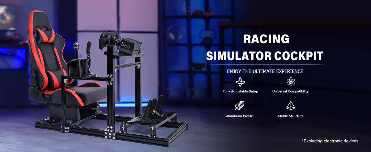 Marada Foldable Racing Sim Marada Adjustable 3060 Aluminum Racing Sim Cockpit with Red Seat Compa