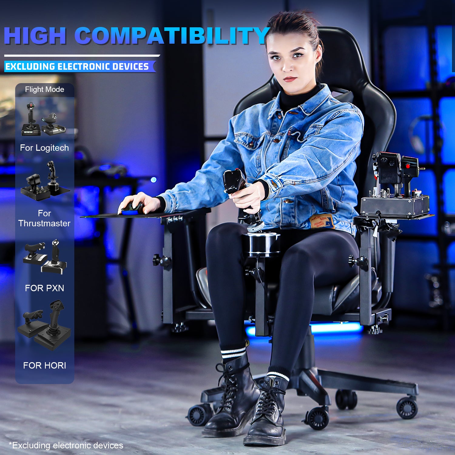 Marada Flight Joystick Hotas Mount with Chair Adjustable Compatible with Thrustmaster/Logitech A10C Hotas Warthog, X56 X52 More Stable Flight Sim Stand with Seat, Not Include Gaming Devices