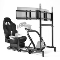 Marada Racing Simulator Cockpit with Black Seat & Triple Monitor Stand Fit for Logitech