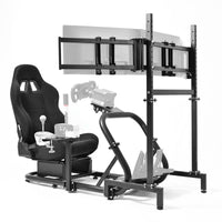 Marada Racing Simulator Cockpit with Black Seat & Triple Monitor Stand Fit for Logitech