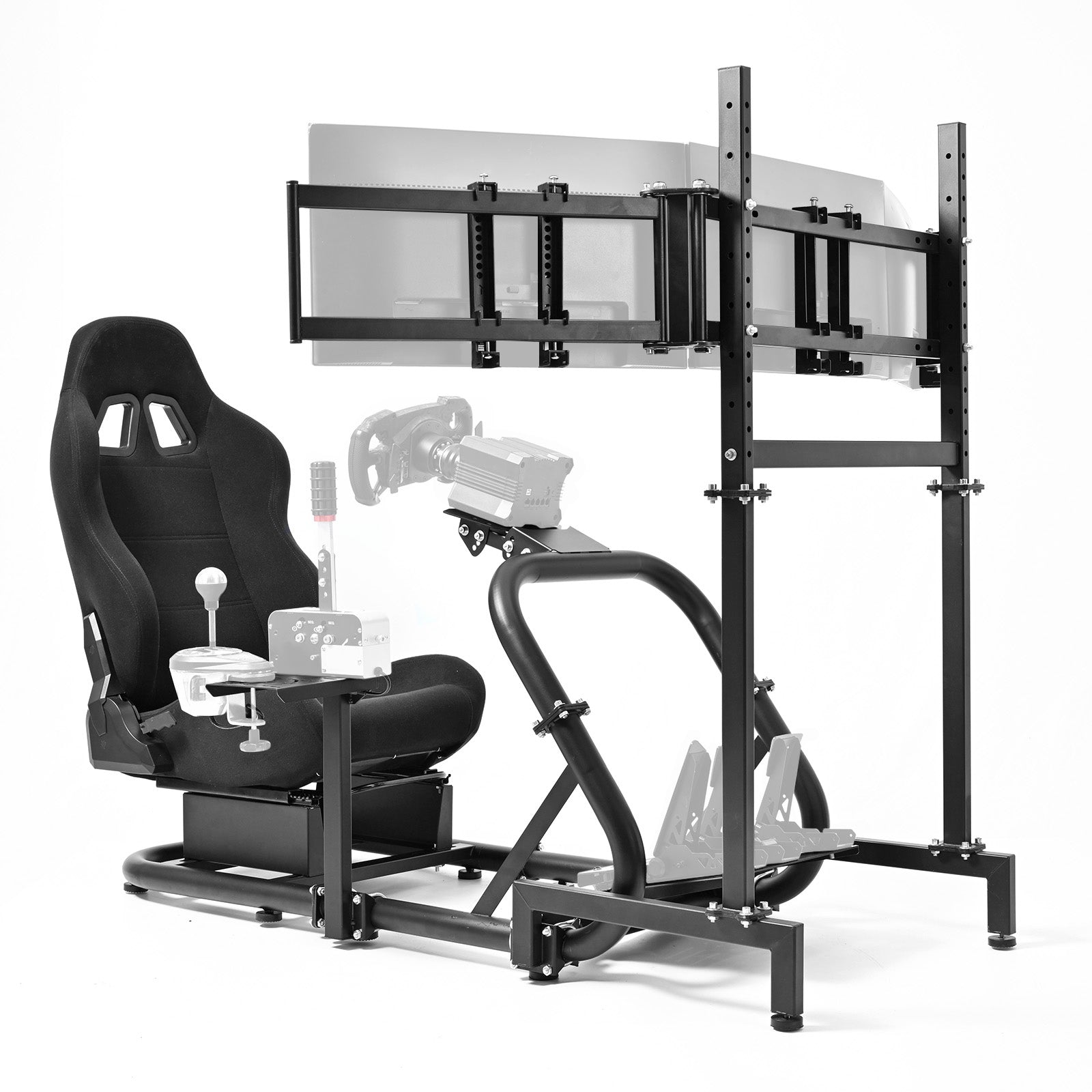 Marada Racing Simulator Cockpit with Black Seat & Triple Monitor Stand Fit for Logitech