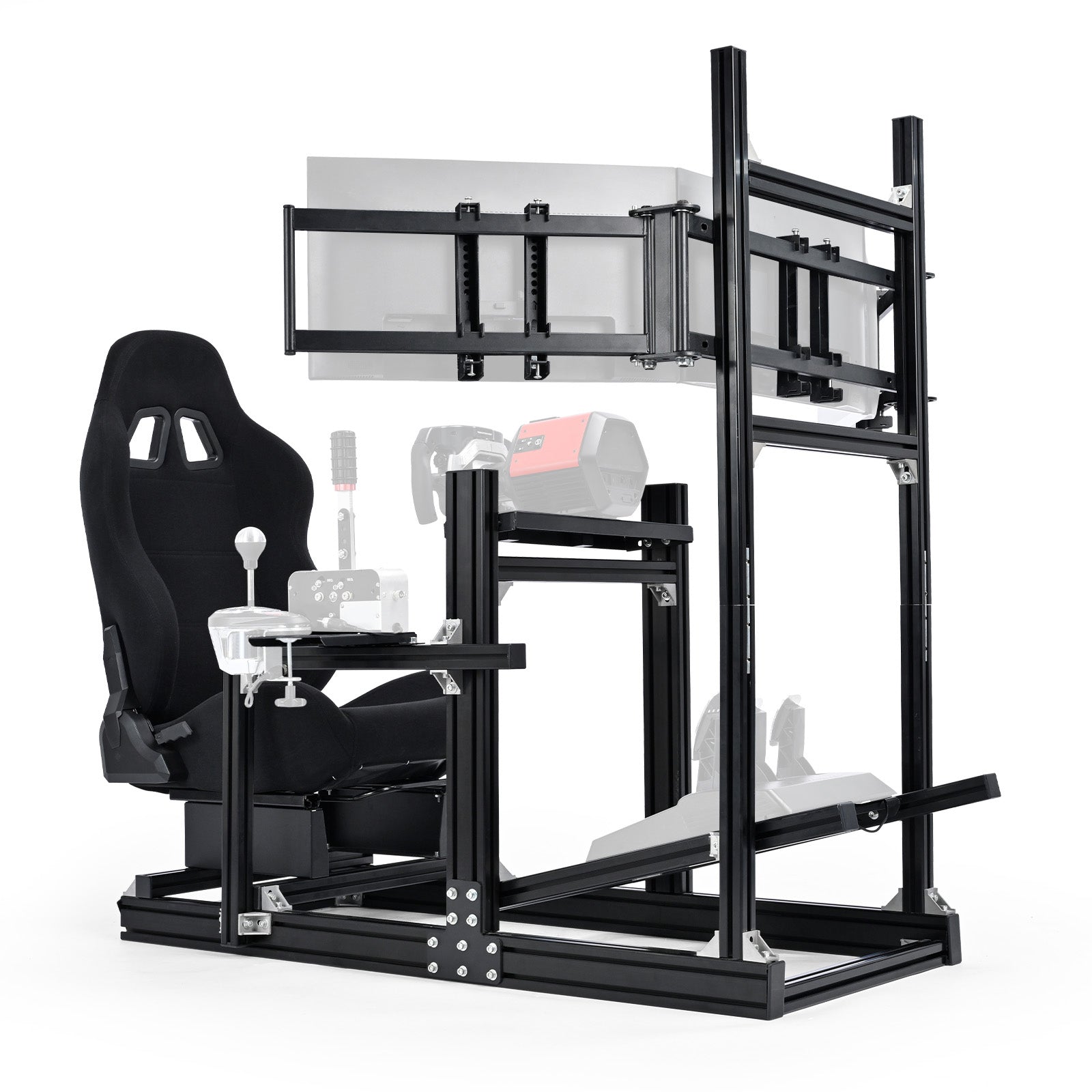 Marada 4080 Aluminum Simulator Cockpit,Adjustable Black Seat, Triple Monitor Mount, Compatible with Major Steering Wheels