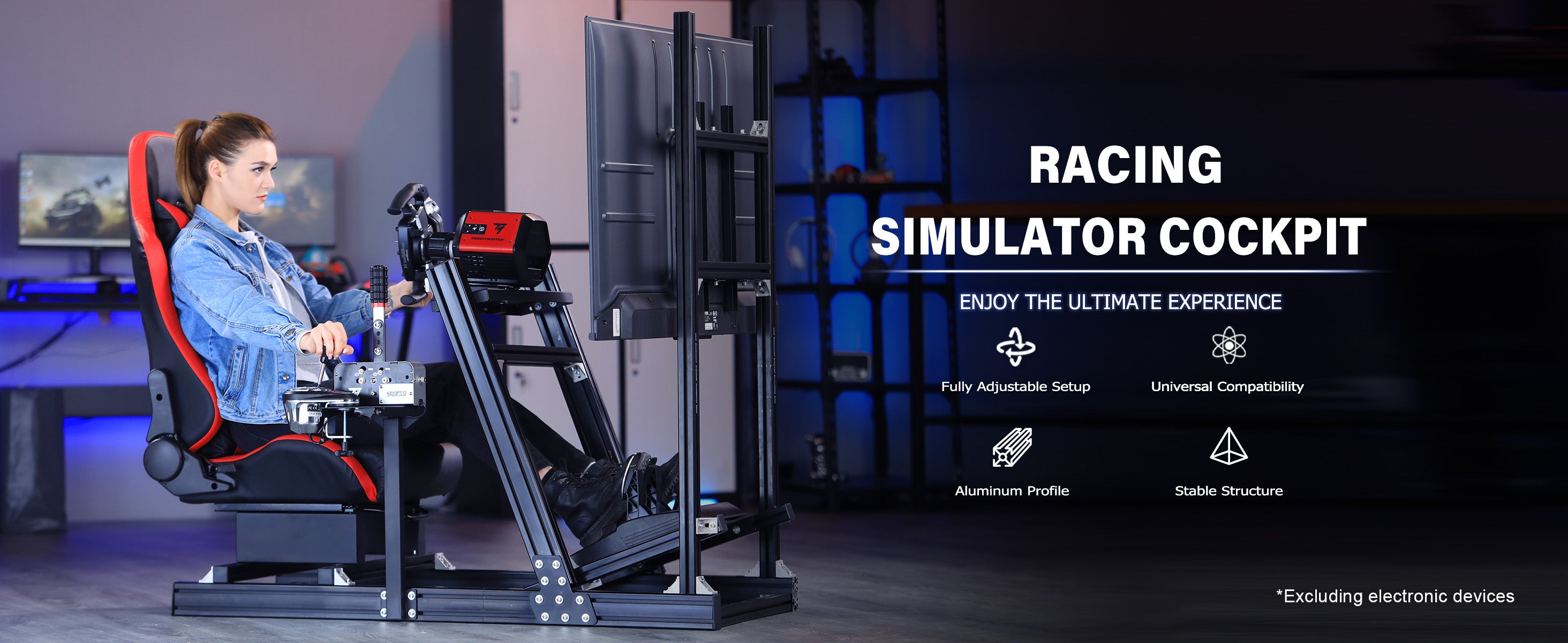 Marada Sim Racing Cockpit 4080 Aluminum Frame with Seat and Monitor Mo