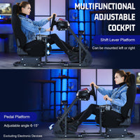 Marada Racing Cockpit Frame Compatible with G25 G27 G29 G920 Height Adjustable Racing Wheel Stand Wheel and Pedals Not Included（with Seat）