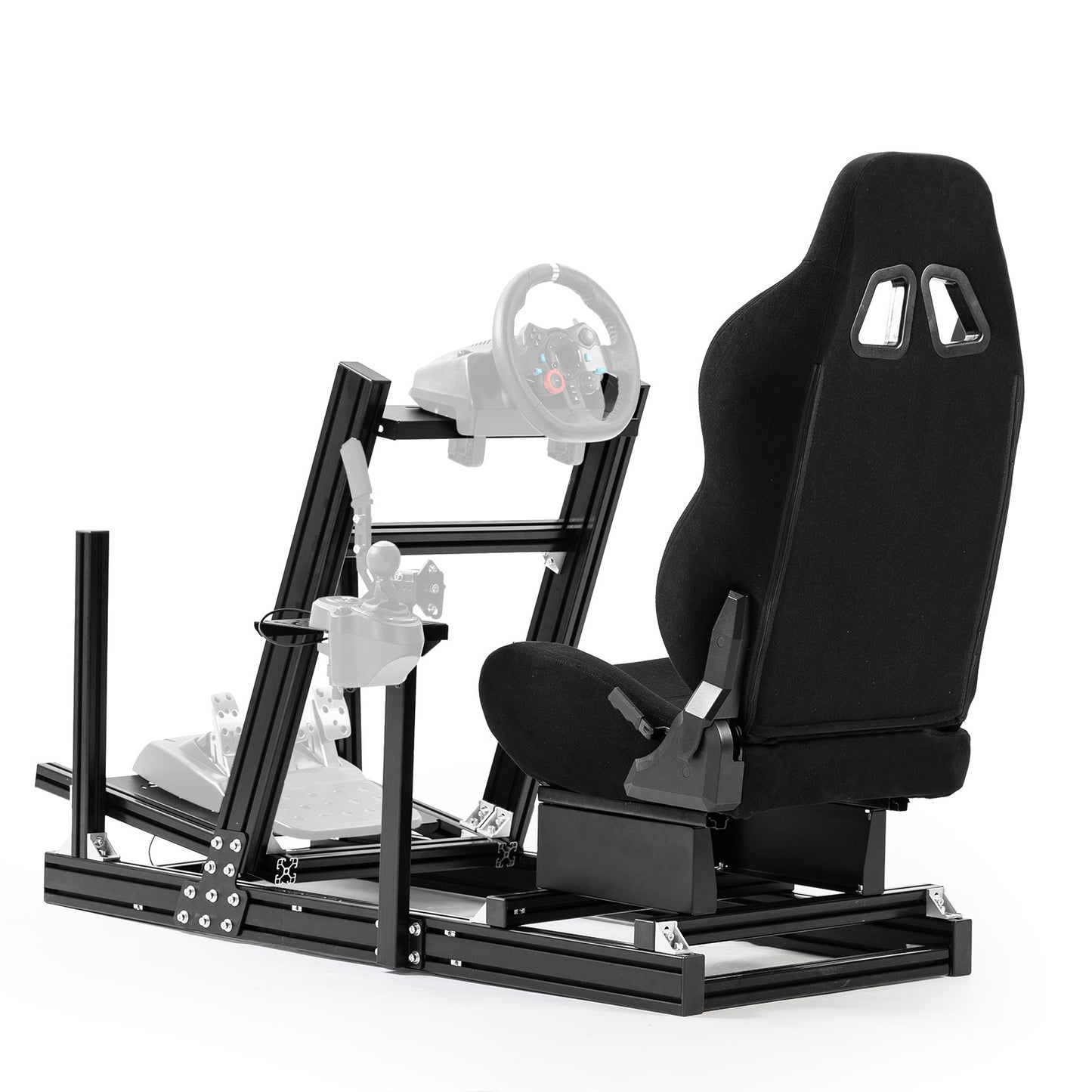 Marada Adjustable 4080 Aluminum Sim Racing Cockpit with Seat Compatible with Major Brands No Wheel Pedals