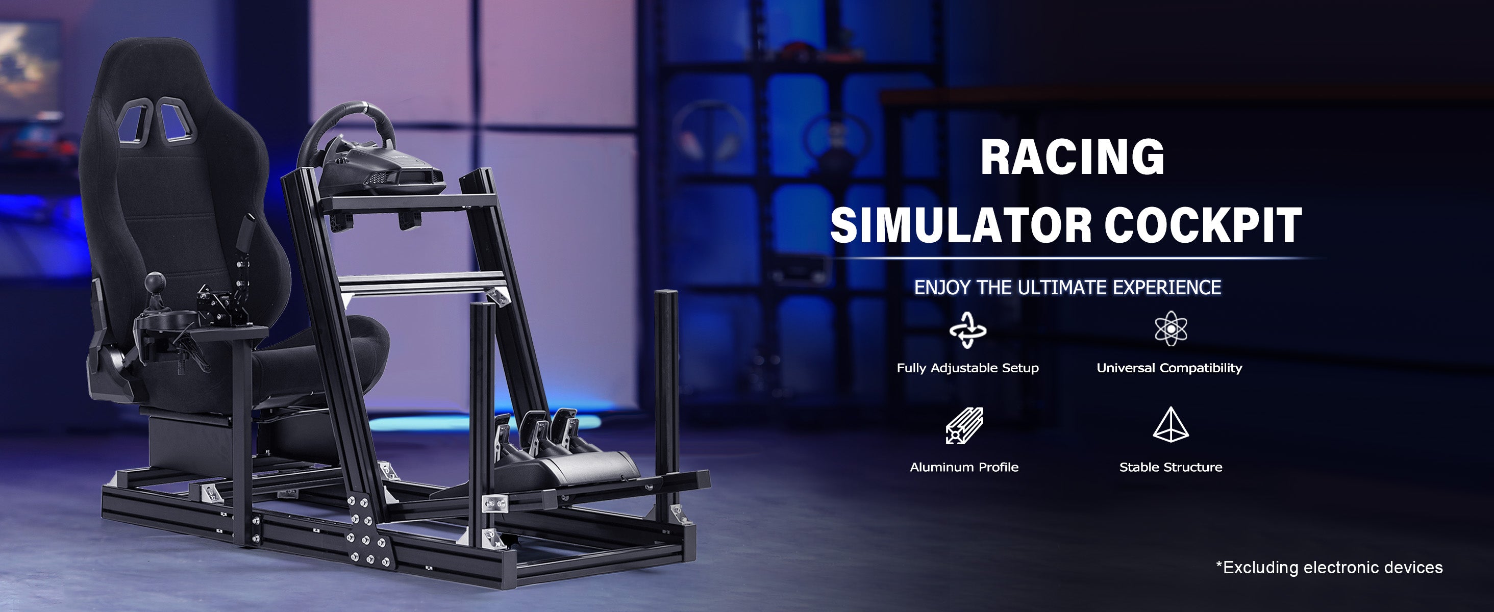 Marada Adjustable 4080 Aluminum Sim Racing Cockpit with Seat Compatibl