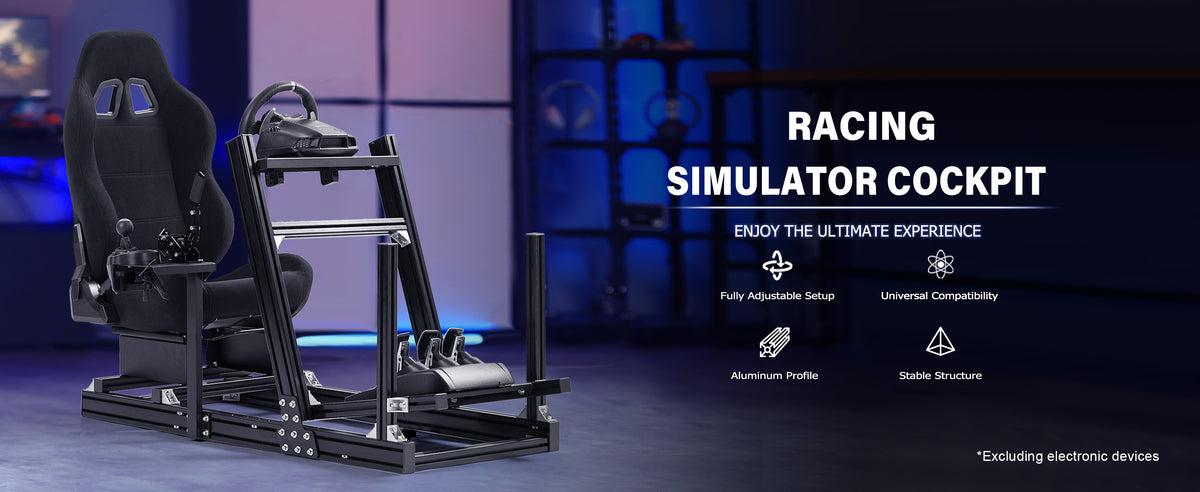 Marada Sim Racing Rig Marada Adjustable 4080 Aluminum Sim Racing Cockpit with Seat Compatibl