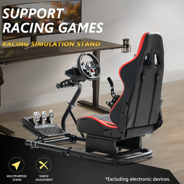 Marada Simulator Racing Wheel Stand (Cockpit 56) Adjustable Fit for |Logitech G25 G27 G29 G920 |Thrustmaster T80 T150 | Fanatec with Red Racing Seat Wheel, Pedals,and Shifter Not Include