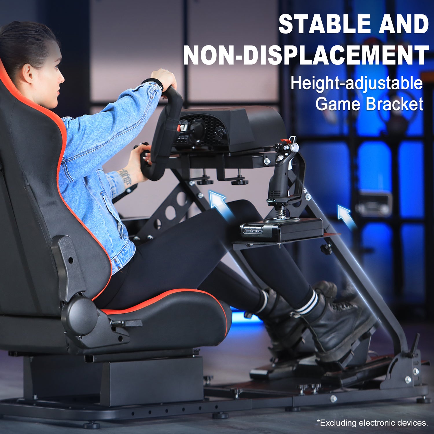 Marada Flight Sim Cockpit with Red Seat and Racing Wheel Stand for Driving and Flight Simulator Fit for HOTAS Warthog, Thrustmaster,Logitech Adjustable |Throttle,Joystick,Keyboard not Included|