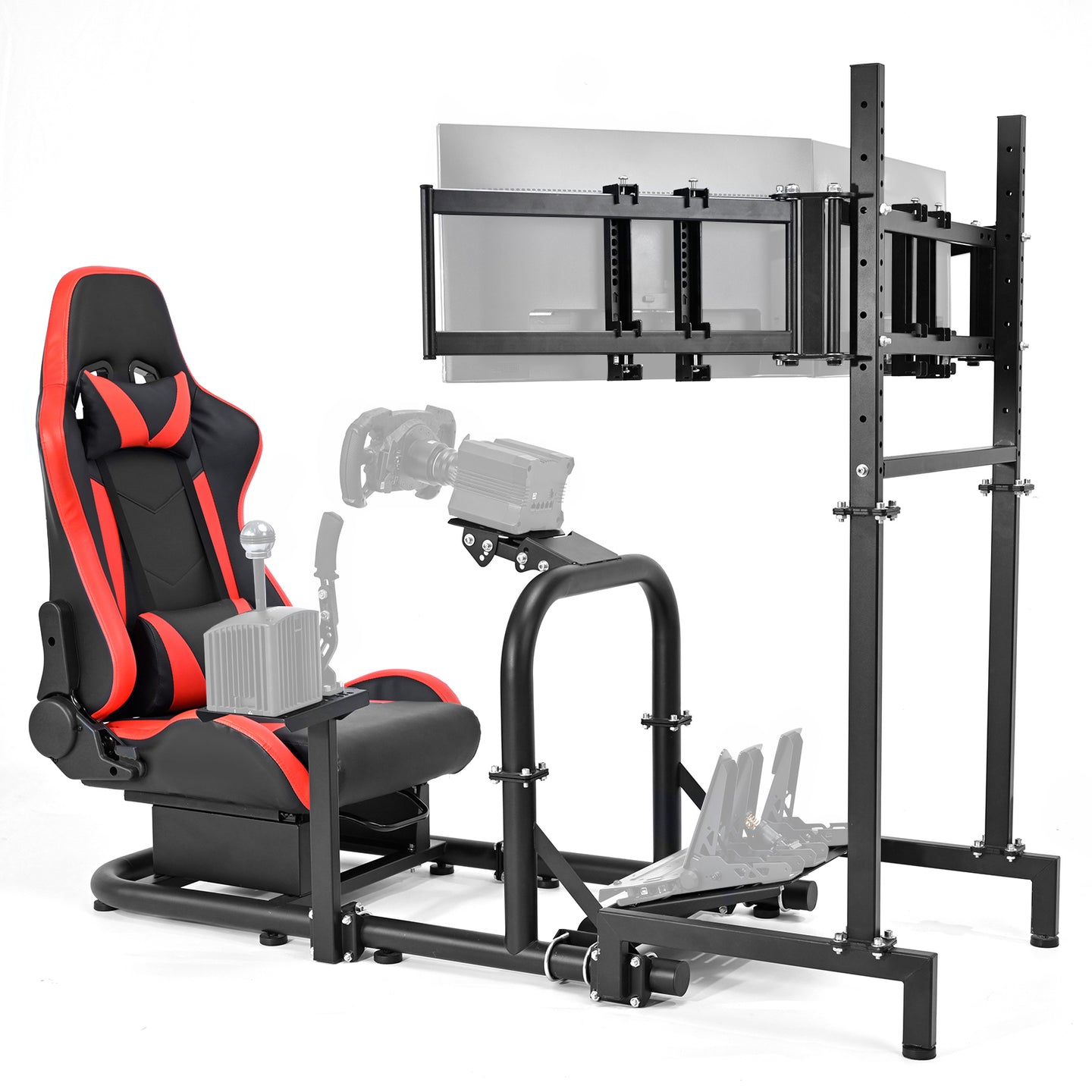 Marada Racing Simulator Cockpit with Triple Monitor Stand & Red Seat Fit LogitechG29