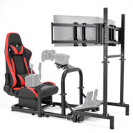 Marada Racing Simulator Cockpit with Triple Monitor Stand & Red Seat Fit LogitechG29