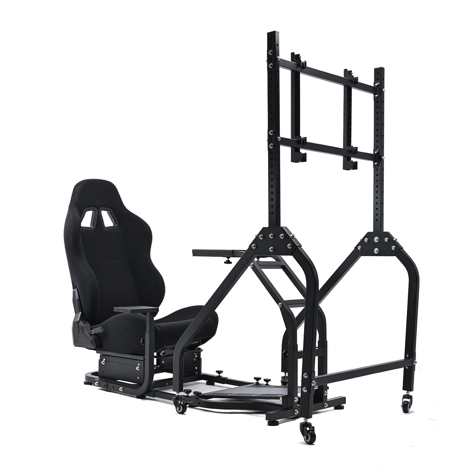 Marada Racing Sim Cockpit with Black Seat & Single Monitor Mount works with Logitech Thrustmaster electronics not included