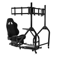 Marada Adjustable Racing Sim Cockpit with Triple Monitor Stand & Black Ergonomic Seat Fits Logitech/Thrustmaster No Electronics