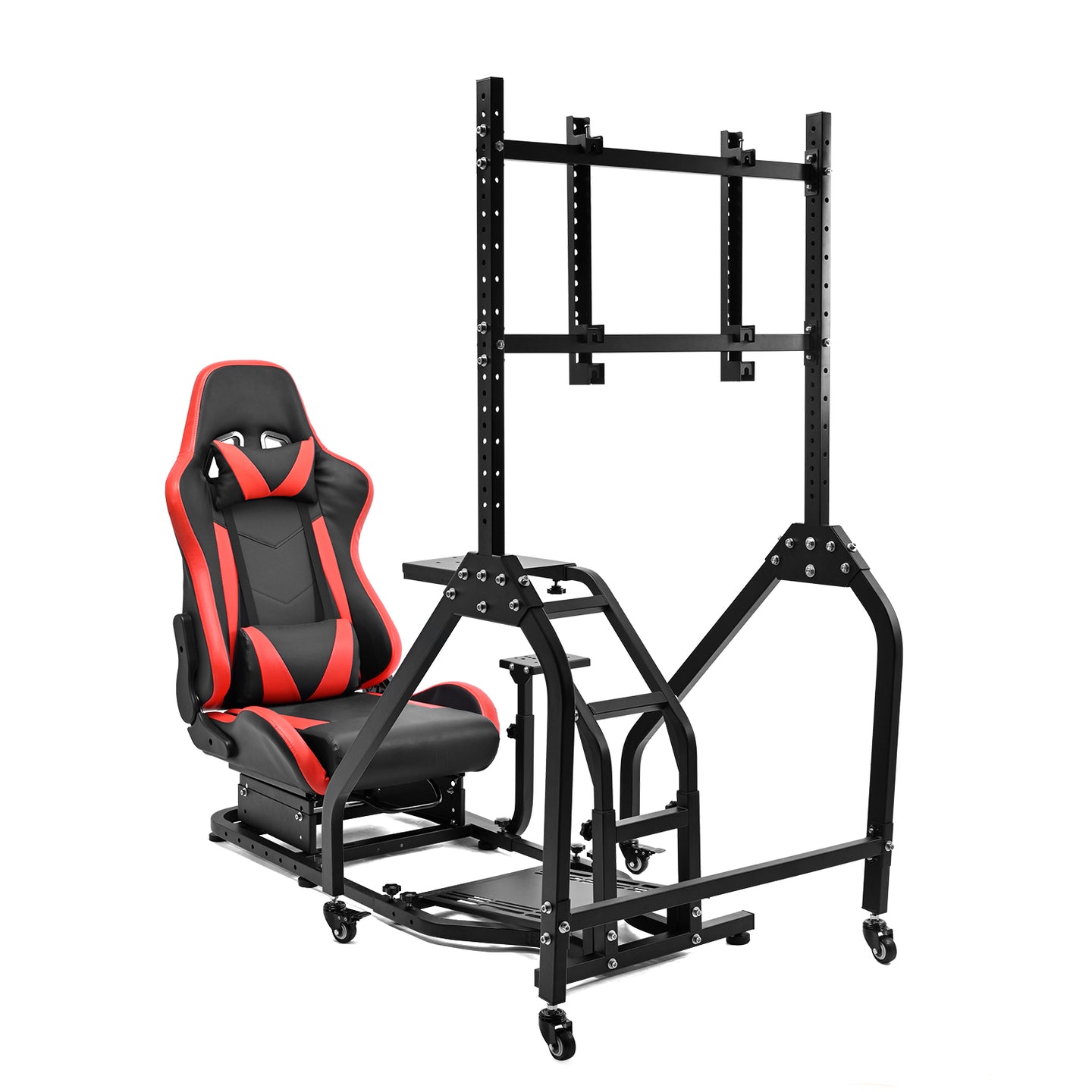 Marada G29 Racing Simulator Cockpit Adjustable Red Seat Movable Monitor Stand Compatible with Logitech Thrustmaster Series