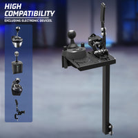 Adjustable gearshift platform accessory for the 4080 Aluminum Alloy Racing Simulator Cockpit features a handbrake gearshift lever bracket with front-to-back and left-to-right sliding micro-adjustment