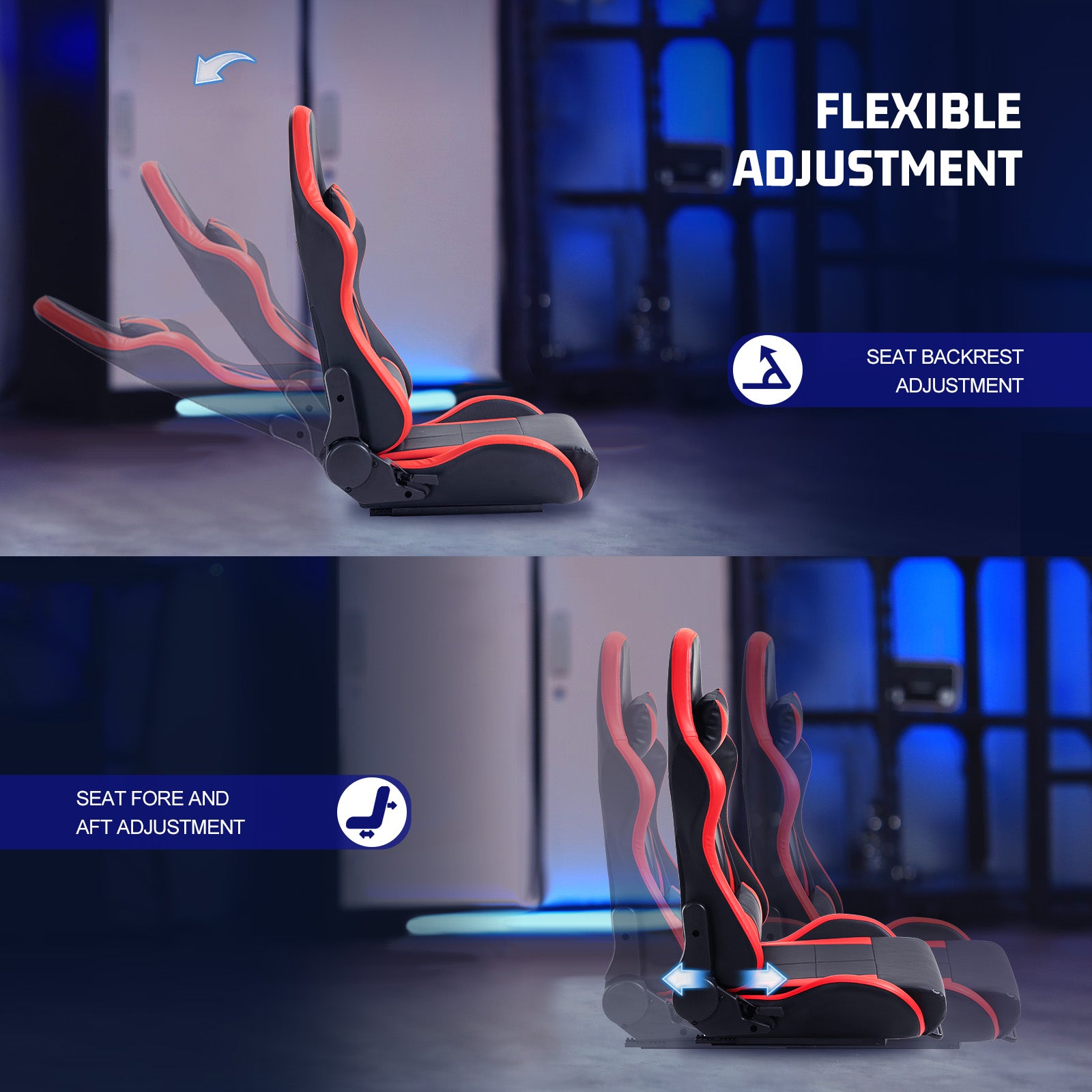 Marada Racing Seat with Double Lock Slip for Racing Wheel Stand Cloth Red with Installed Parts