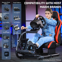 Marada Simulator Racing Wheel Stand (Cockpit 56) Adjustable Fit for |Logitech G25 G27 G29 G920 |Thrustmaster T80 T150 | Fanatec with Red Racing Seat Wheel, Pedals,and Shifter Not Include