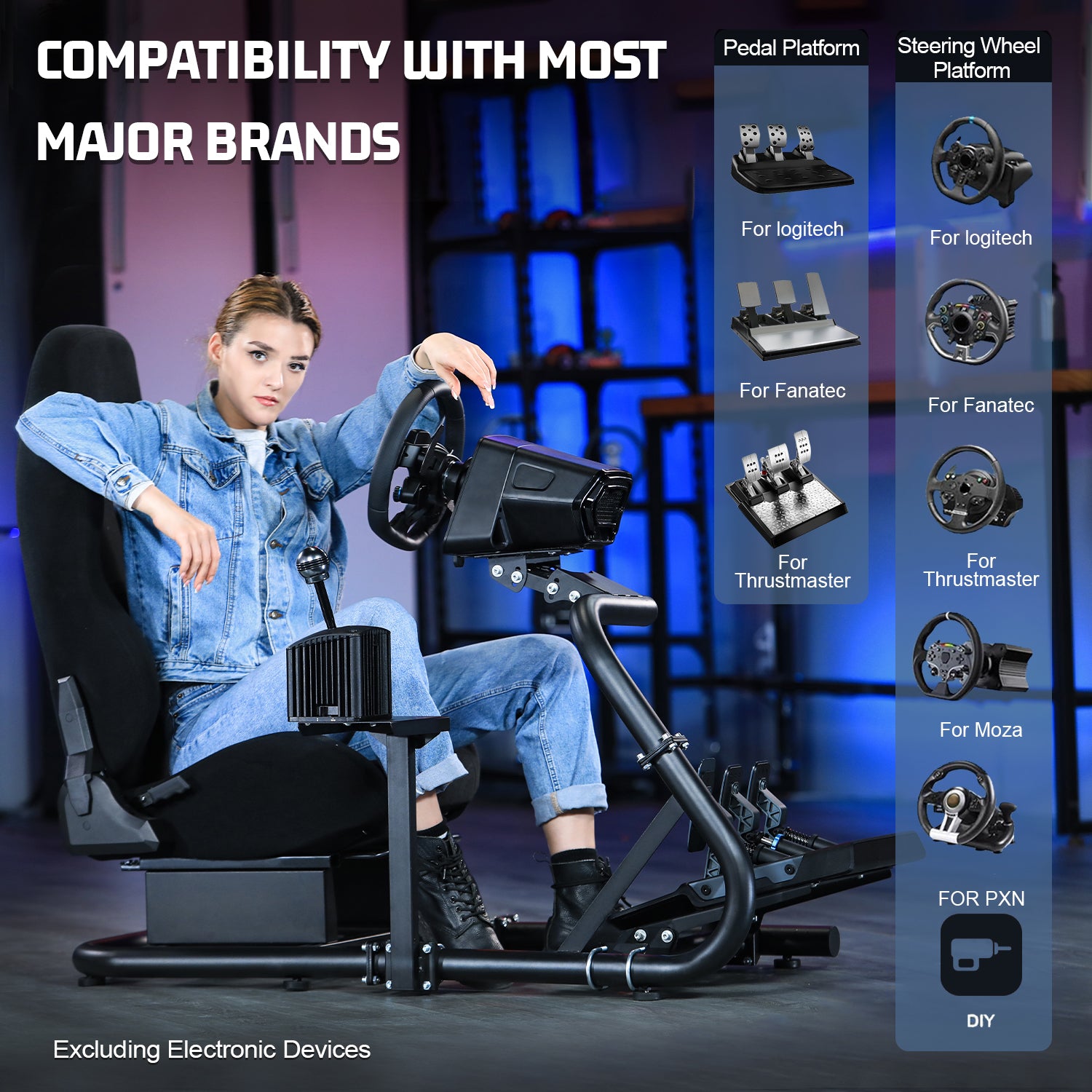 Marada racing simulator cockpit with black seat Fit Logitech G923 Thrustmaster