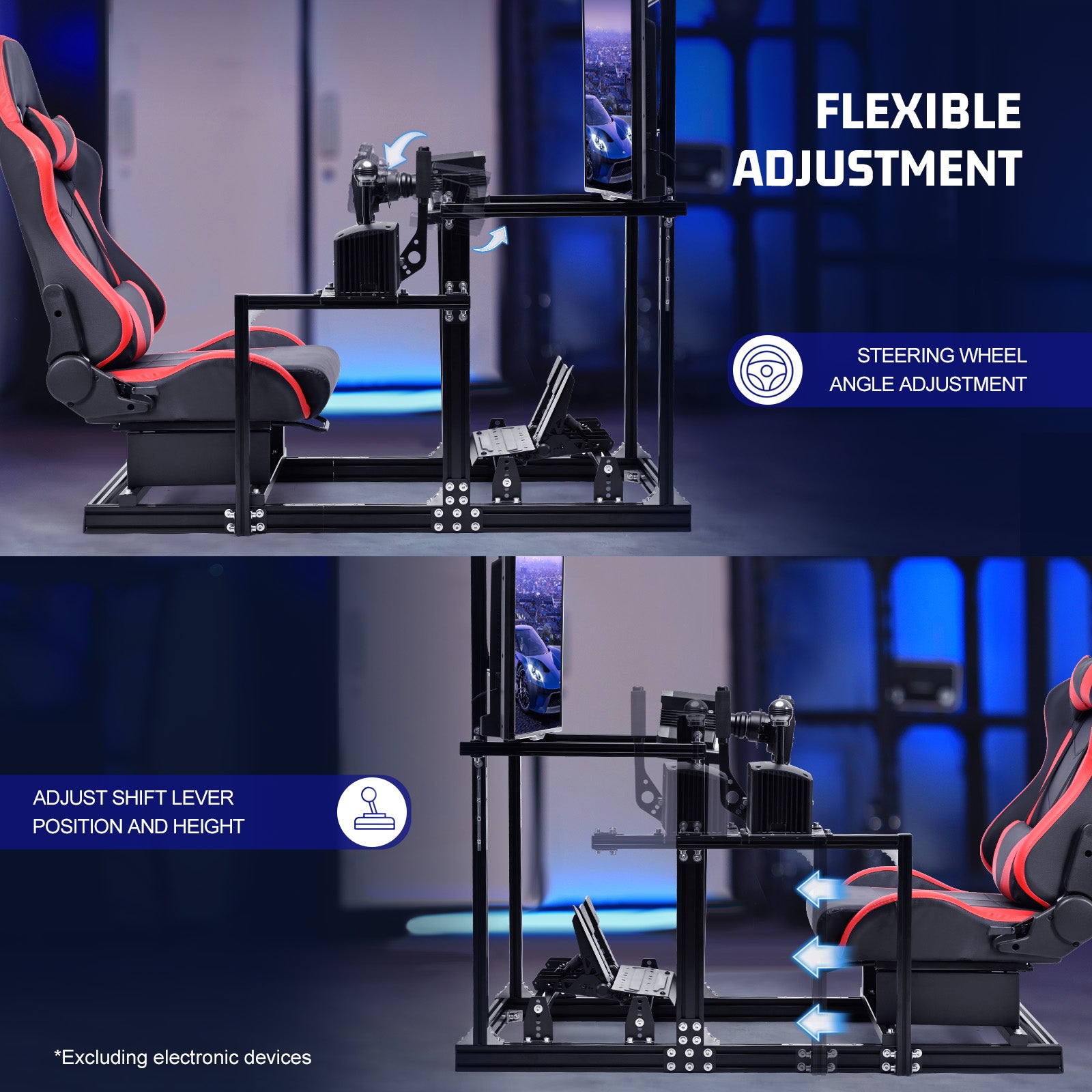 Marada 3060 Aluminum Racing Simulator Cockpit with Red Seat & Monitor Stand, Compatible with Logitech G29/G920/G923, Wheel & Pedals Not Included
