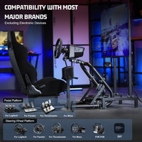 Marada Driving Simulator Cockpit with Monitor Stand&Black Seat Fit for G923 G920 T500,FANTEC,T3PA/TGT, Stable & Strong Wheel and Pedal Not Included Racing Cockpit Full Kit-54