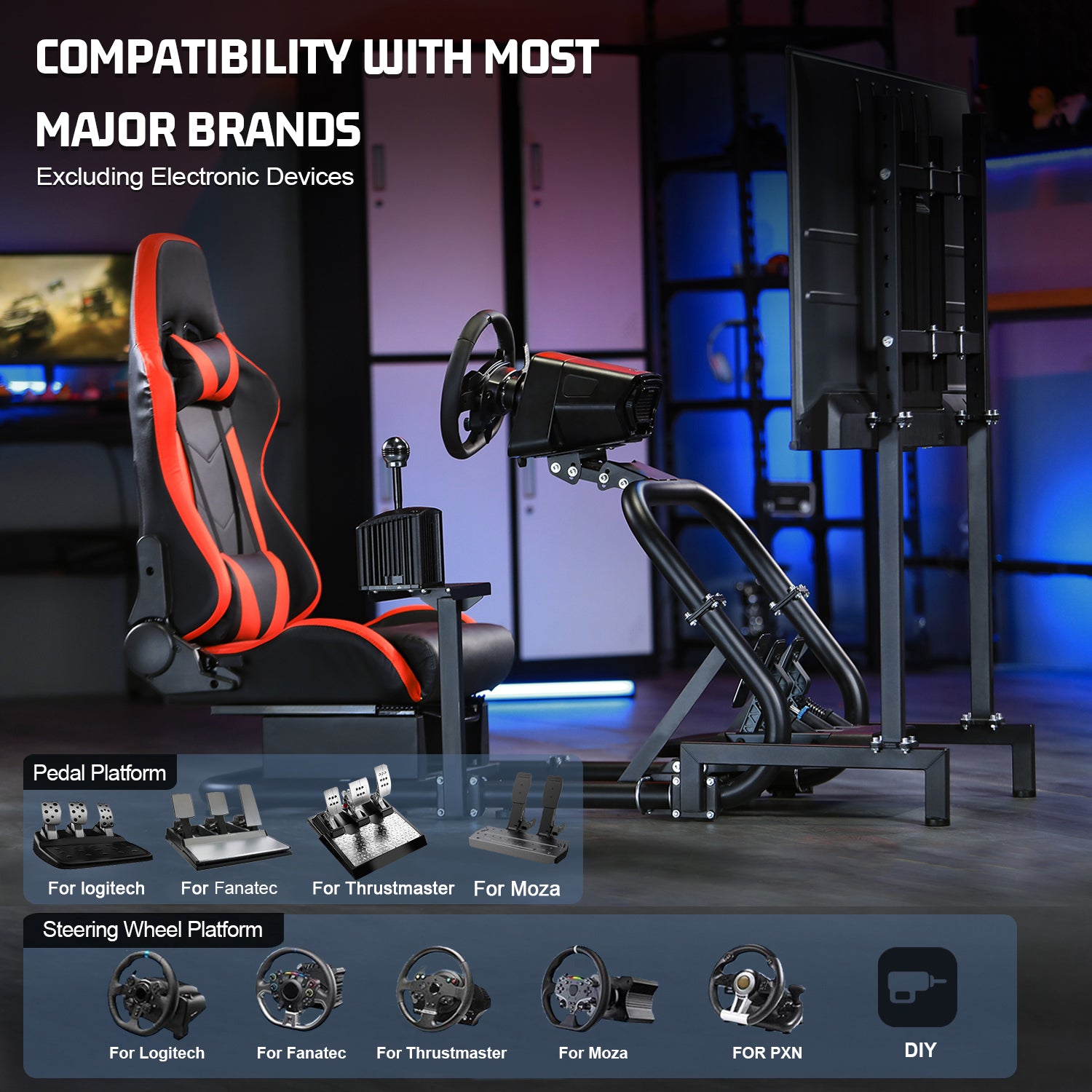 Marada Racing Cockpit with TV Stand & Red Seat Fit for G923 G920 T500,FANTEC,T3PA/TGT Stable & Strong Wheel and Pedals Not Included Driving Simulator Cockpit-54