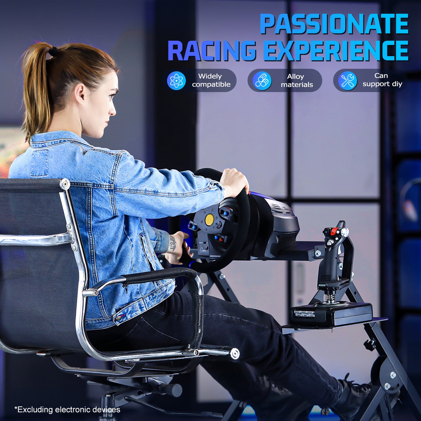 Marada Foldable Racing Wheel Stand Flight Sim Cockpit Compatible with Logitech, Thrustmaster and PXN Gaming Devices Adjustable X-Shape Simulator Mount Electronic Device Not Included