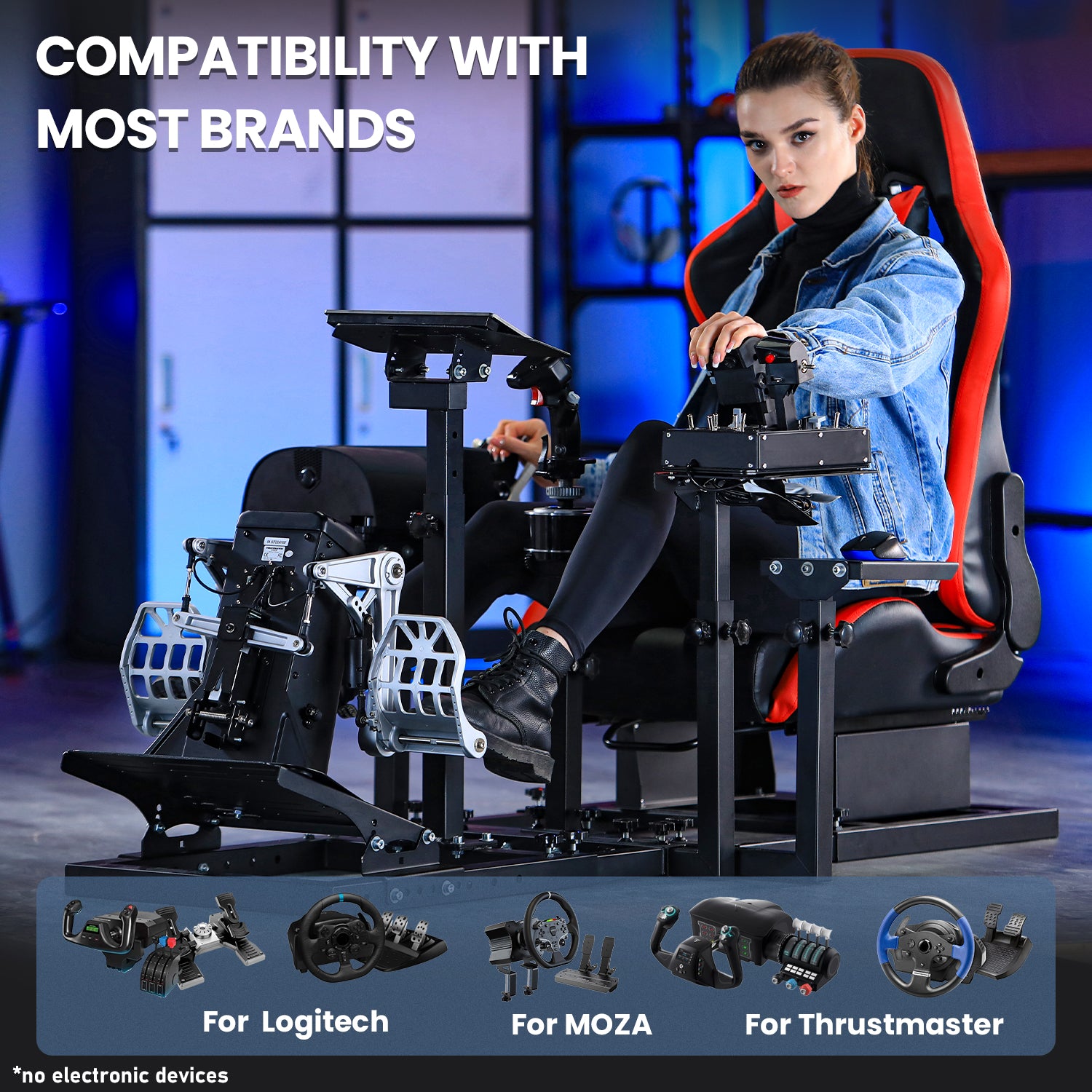 Marada Universal Flight Simulation Cockpit with Red Seat & Racing Wheel Stand Adjustable Compatible with Thrustmaster HOTAS Warthog,Logitech G29 G920 Wheels,Pedals,Throttle,Joystick Not Included