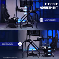 Marada Adjustable Racing Sim Cockpit with Triple Monitor Stand & Black Ergonomic Seat Fits Logitech/Thrustmaster No Electronics