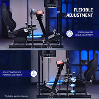 Marada 8040 Triple Screen Sim Rig with Black Racing Seat – Adjustable Cockpit Compatible with Logitech, Thrustmaster, Fanatec & Moza Wheels