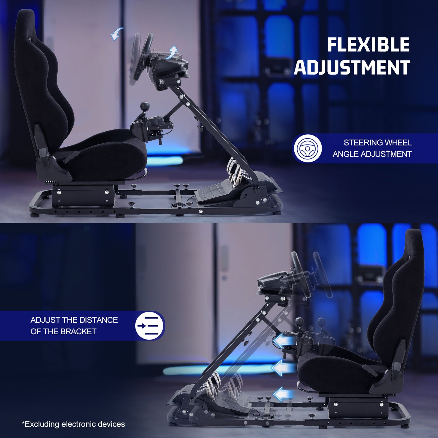 Marada Racing Seat Simulator Cockpit Height Adjustable Racing Steering Wheel Stand/Fits Fantec, Logitech G25, G27, G29, Thrustmaster/Compatible with Xbox One, Playstation, PC Platforms