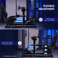 Marada 4080 Adjustable Aluminum Racing Cockpit with Monitor Mount and Black Seat | Compatible with Logitech G29 G920 & Thrustmaster T300