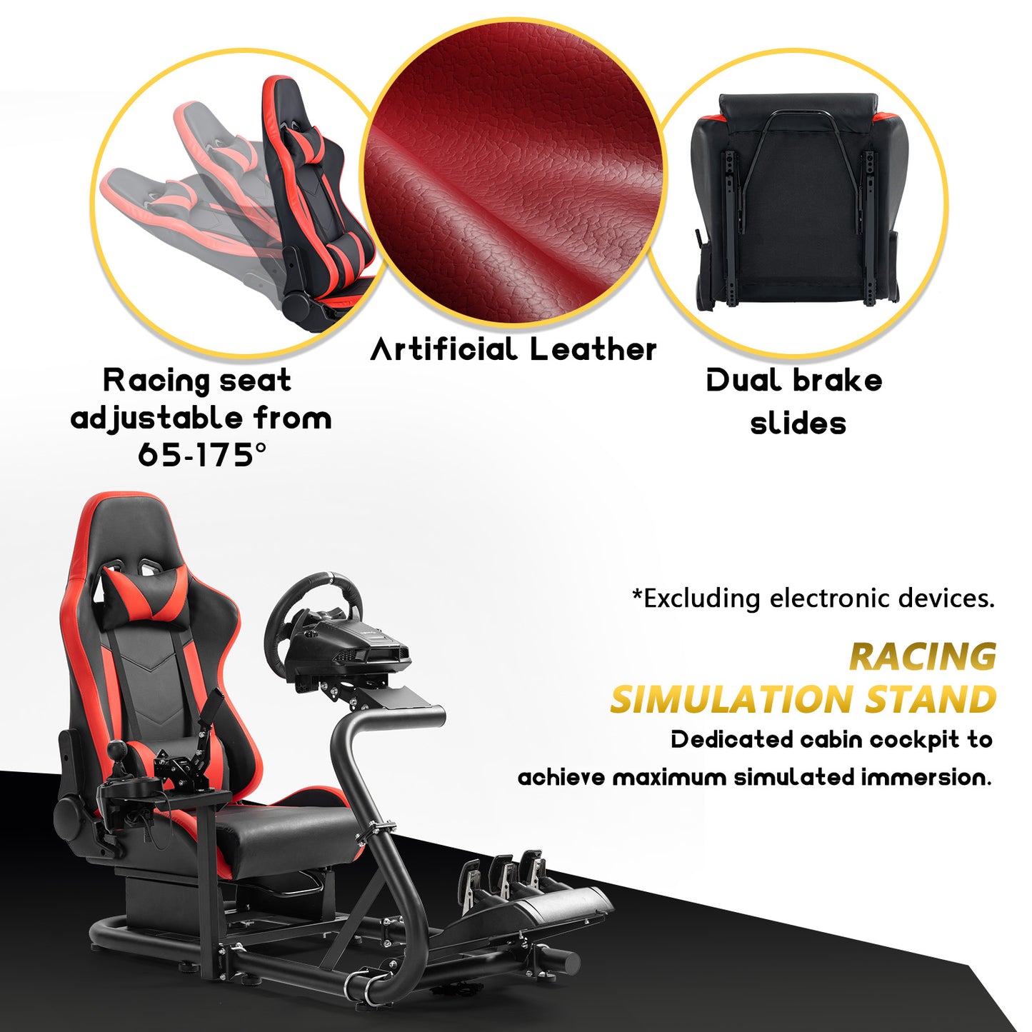 Marada Simulator Racing Wheel Stand (Cockpit 56) Adjustable Fit for |Logitech G25 G27 G29 G920 |Thrustmaster T80 T150 | Fanatec with Red Racing Seat Wheel, Pedals,and Shifter Not Include