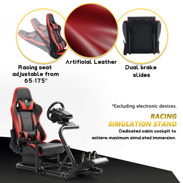 Marada Simulator Racing Wheel Stand (Cockpit 56) Adjustable Fit for |Logitech G25 G27 G29 G920 |Thrustmaster T80 T150 | Fanatec with Red Racing Seat Wheel, Pedals,and Shifter Not Include