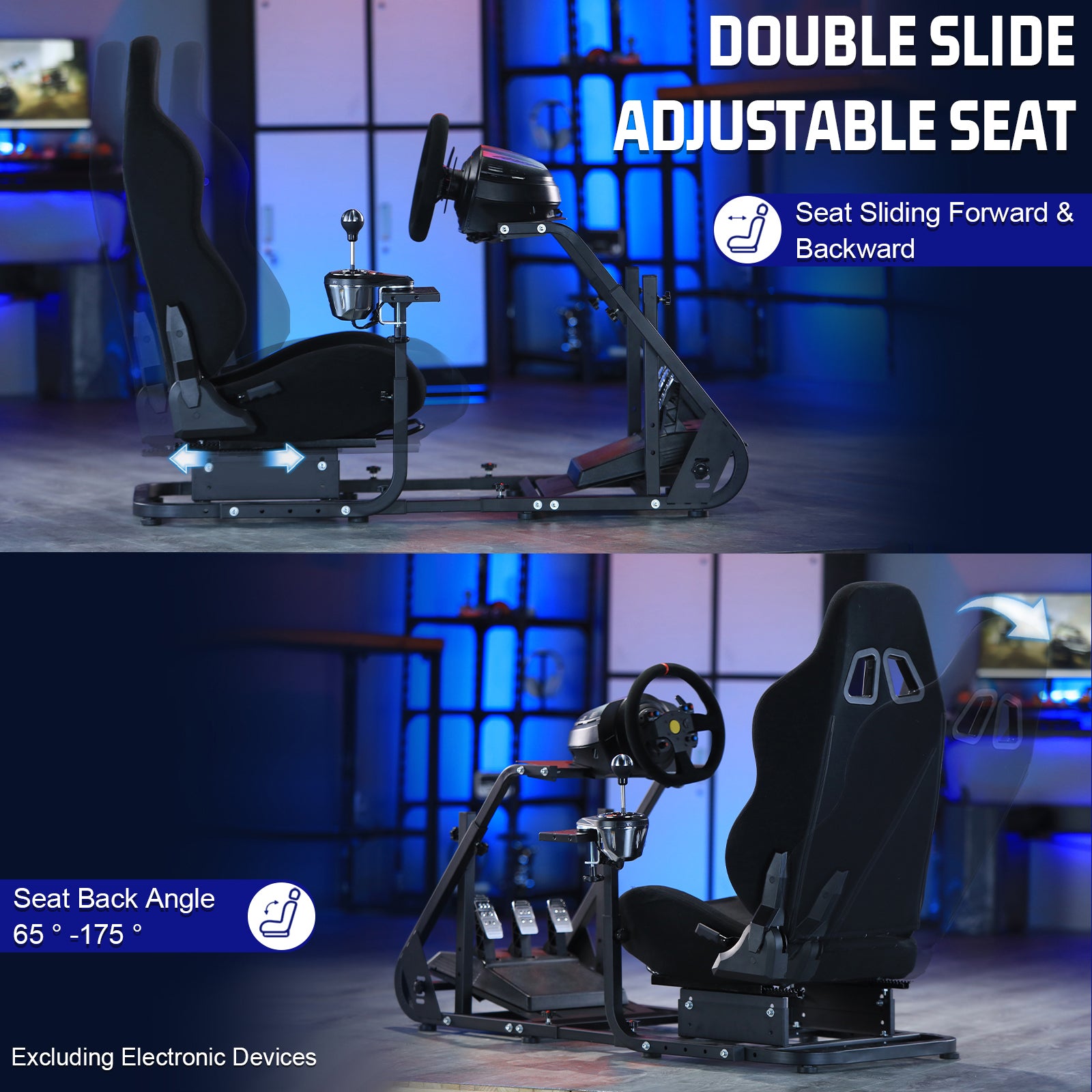 Marada Racing Cockpit Frame Compatible with G25 G27 G29 G920 Height Adjustable Racing Wheel Stand Wheel and Pedals Not Included（with Seat）