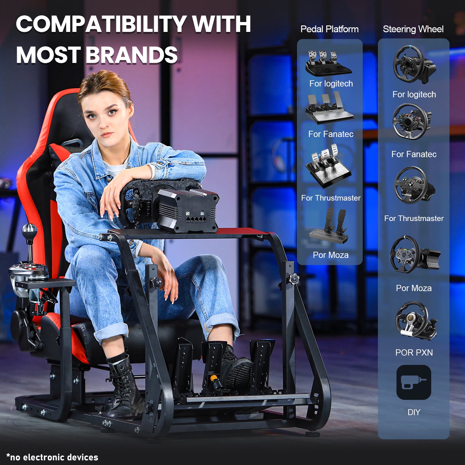 Marada Adjustable Racing Simulator Cockpit Frame with Gear Shifter Mount fit for Logitech G25 G27 G29 G920 with Red Seat