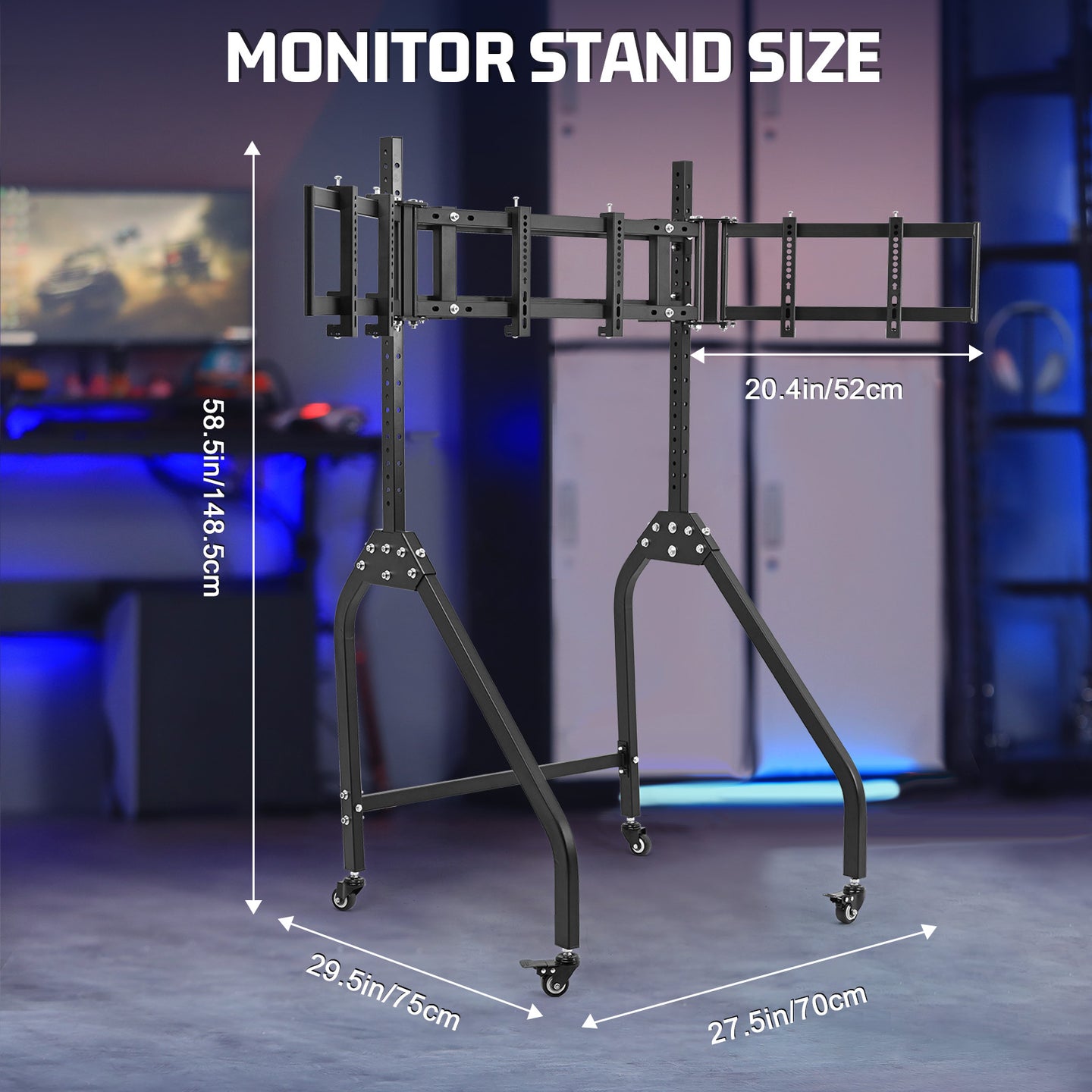 Marada Ergonomic Triple Monitor Stand with Brake Casters: Height, Tilt & Spacing Adjustment for 27 to 32 inch Screens, Applicable to all Game Stands in Our Store