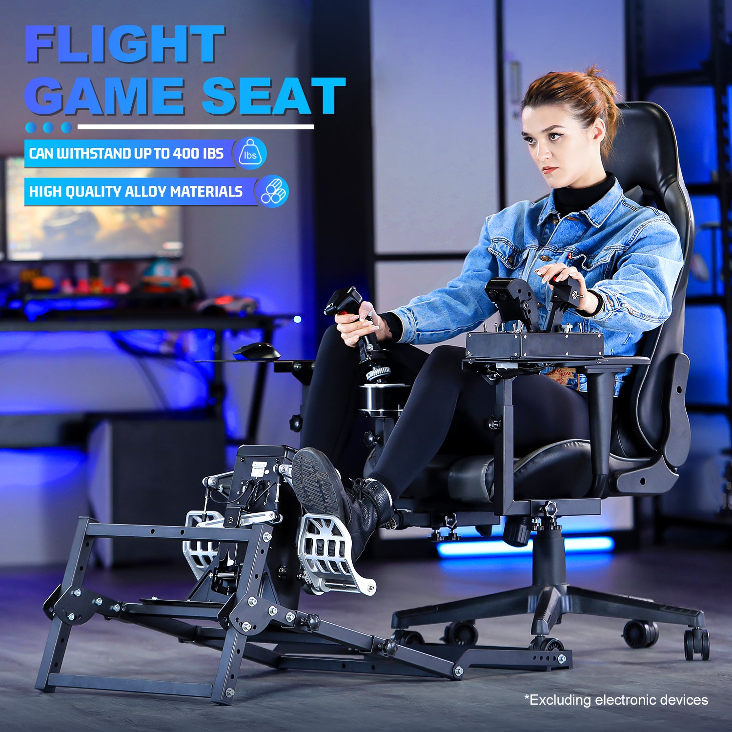 Marada Flight Simulator Cockpit with Gray Gaming Seat & Pedal Mount for Logitech Thrustmaster