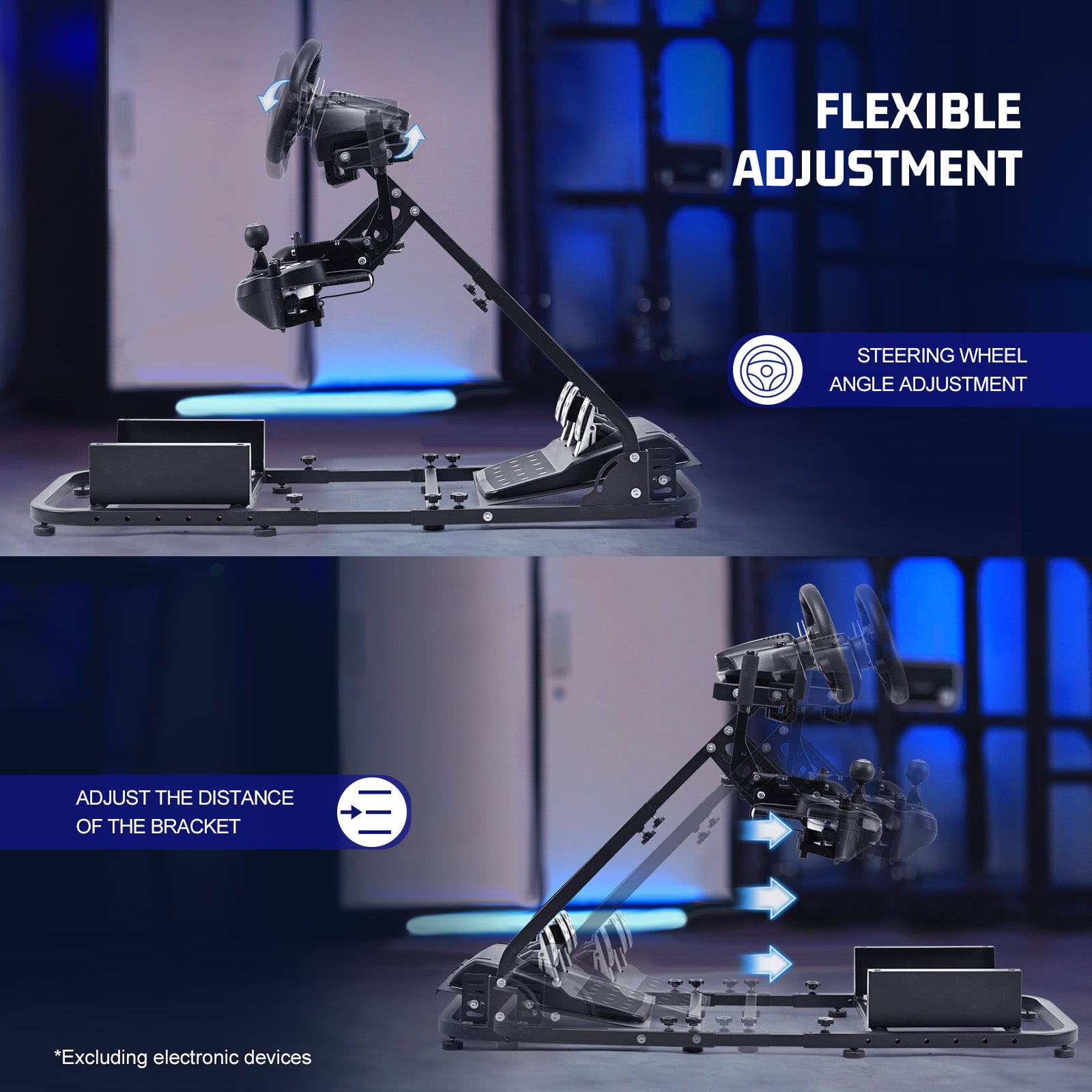 Marada Foldable Flight Racing Sim Cockpit Dual Platform Compatible with Thrustmaster, PXN, Logitech G29, G920, X52, X56 Adjustable Gaming Simulator Stand Throttle & Joystick & Keyboard Not Included