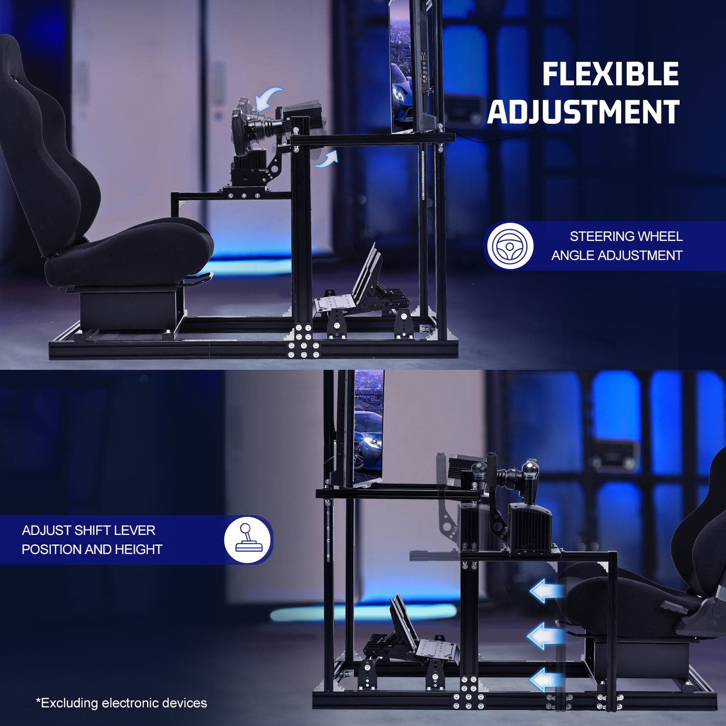Marada 3060 Aluminum Racing Cockpit with Black PVC Seat and Integrated Display Mount, Compatible with Logitech G29 Series and Other Mainstream Steering Wheels, Includes Cockpit Frame Only - Electronics Not Included