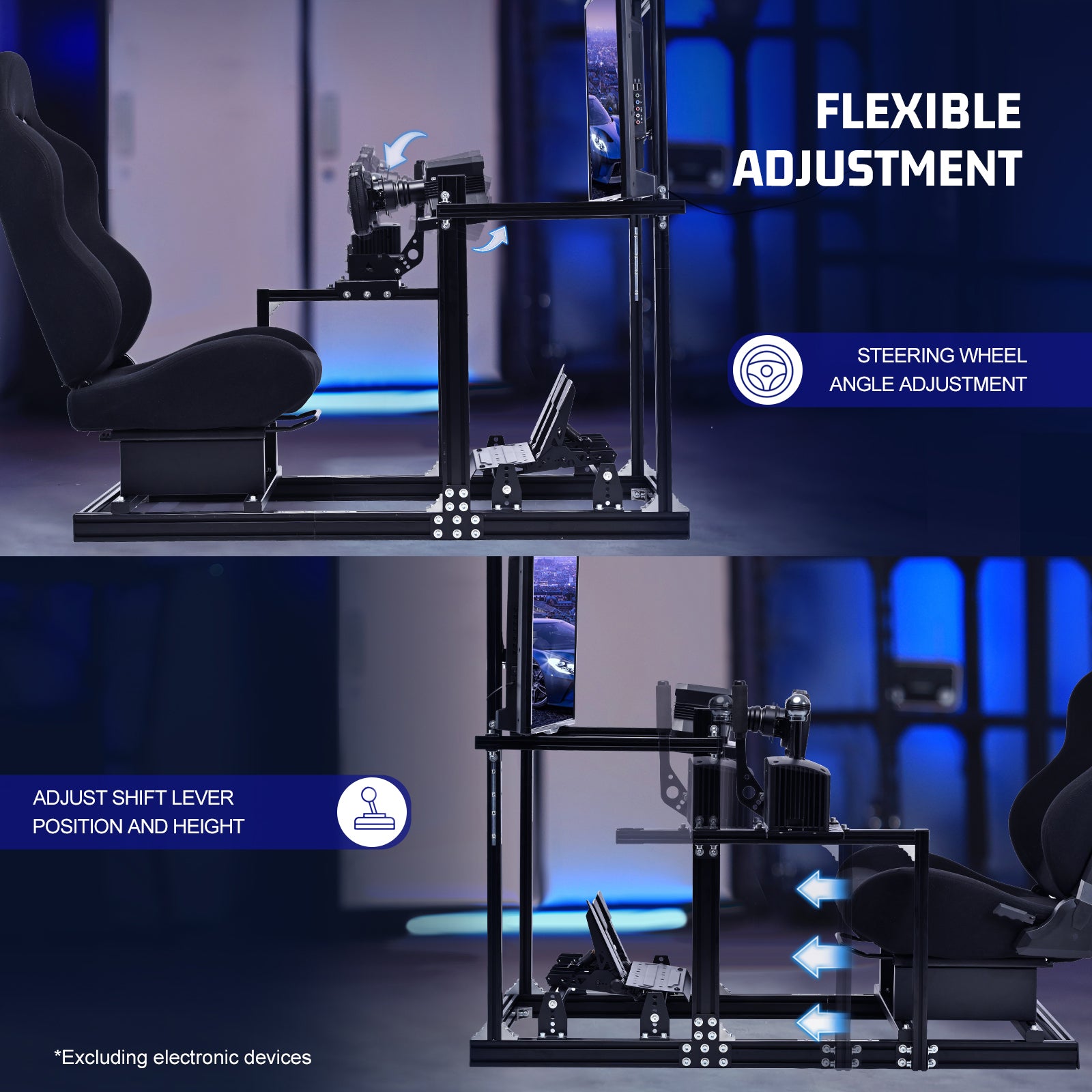 Marada 3060 Aluminum Racing Cockpit with Black PVC Seat and Integrated Display Mount, Compatible with Logitech G29 Series and Other Mainstream Steering Wheels, Includes Cockpit Frame Only - Electronics Not Included