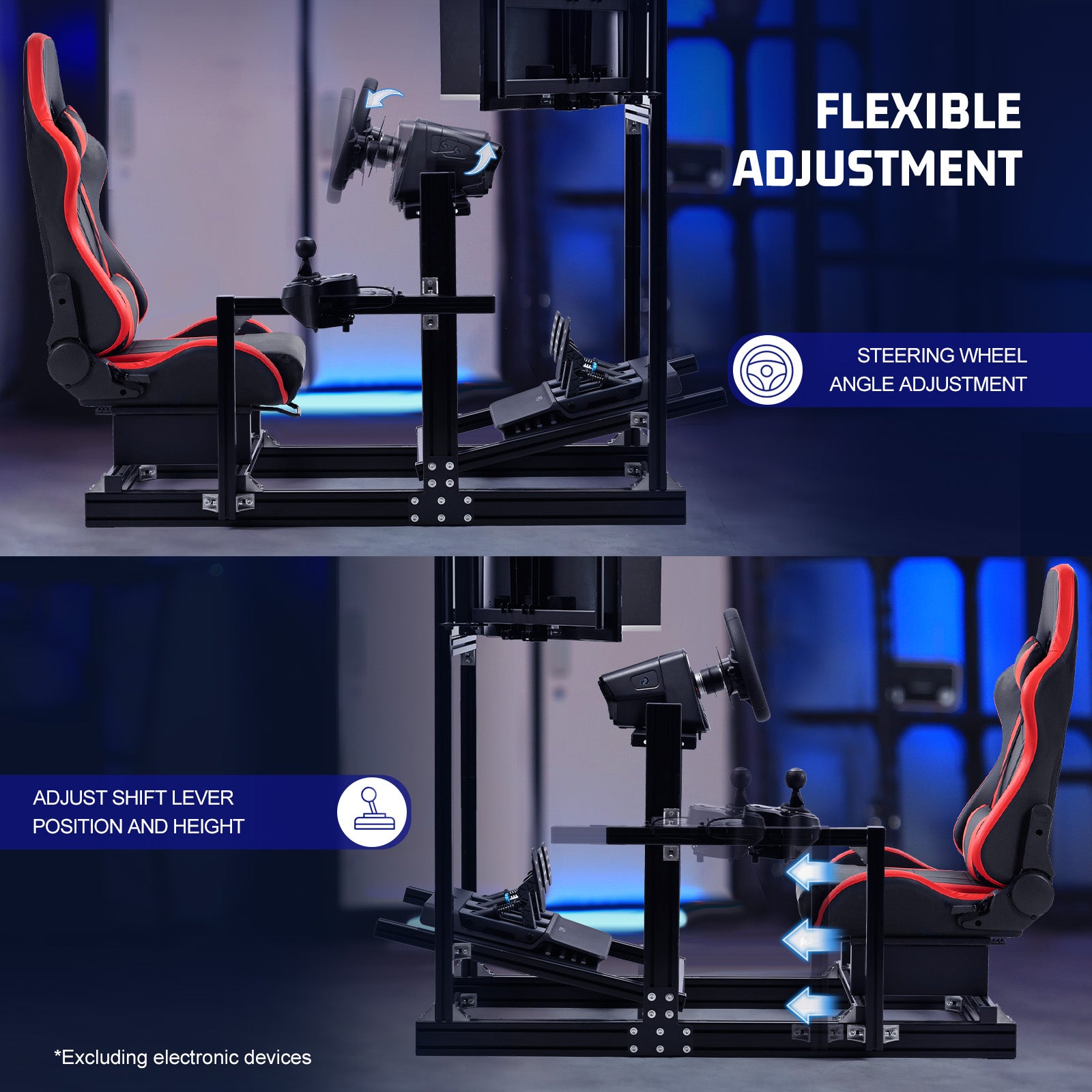 Marada 4080 Aluminum Sim Cockpit with Red Seat & Triple Monitor Mount,No Electronics Included