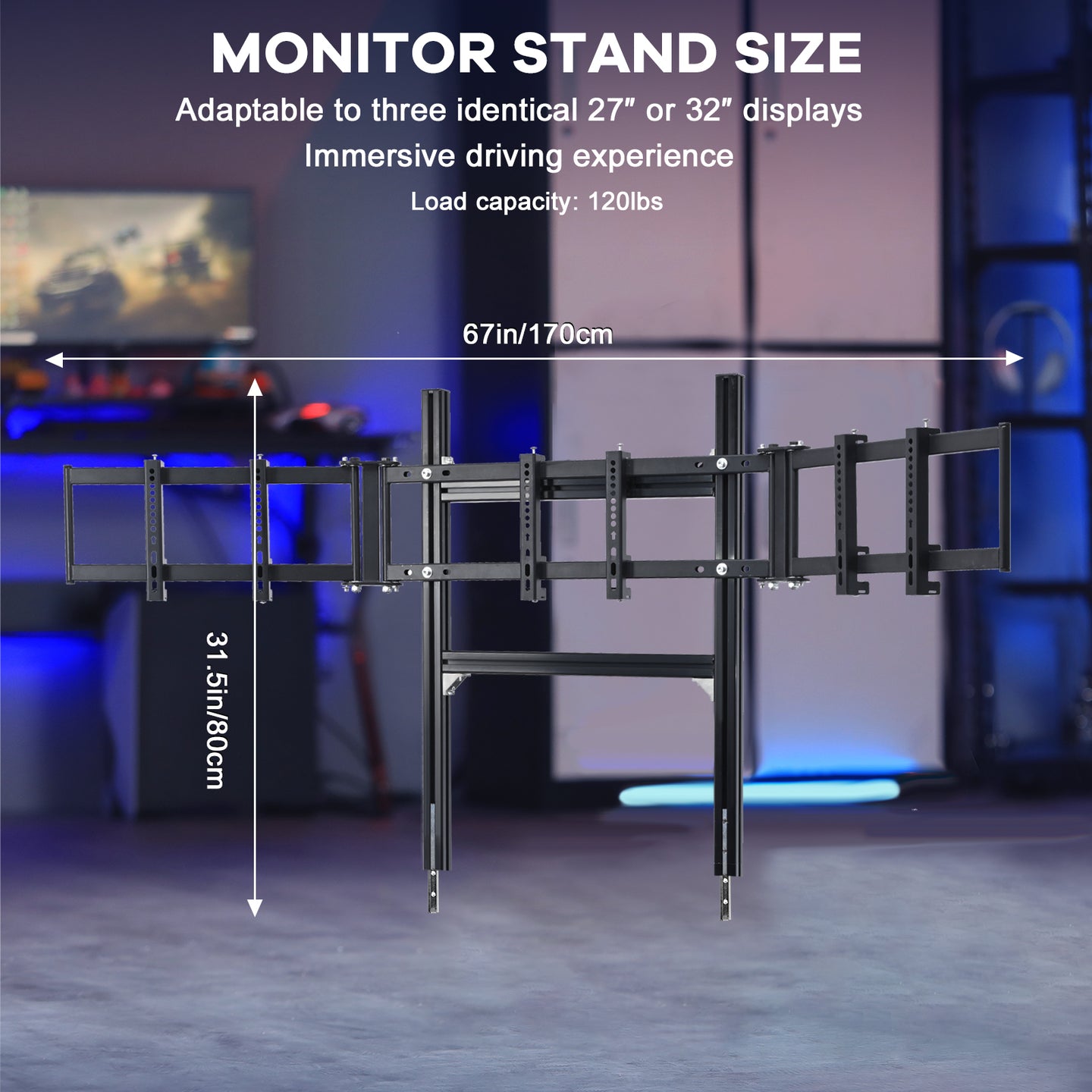 Marada 4040T-type Aluminum Triple Monitor Mount For Aluminum Alloy Racing Simulator Cockpit