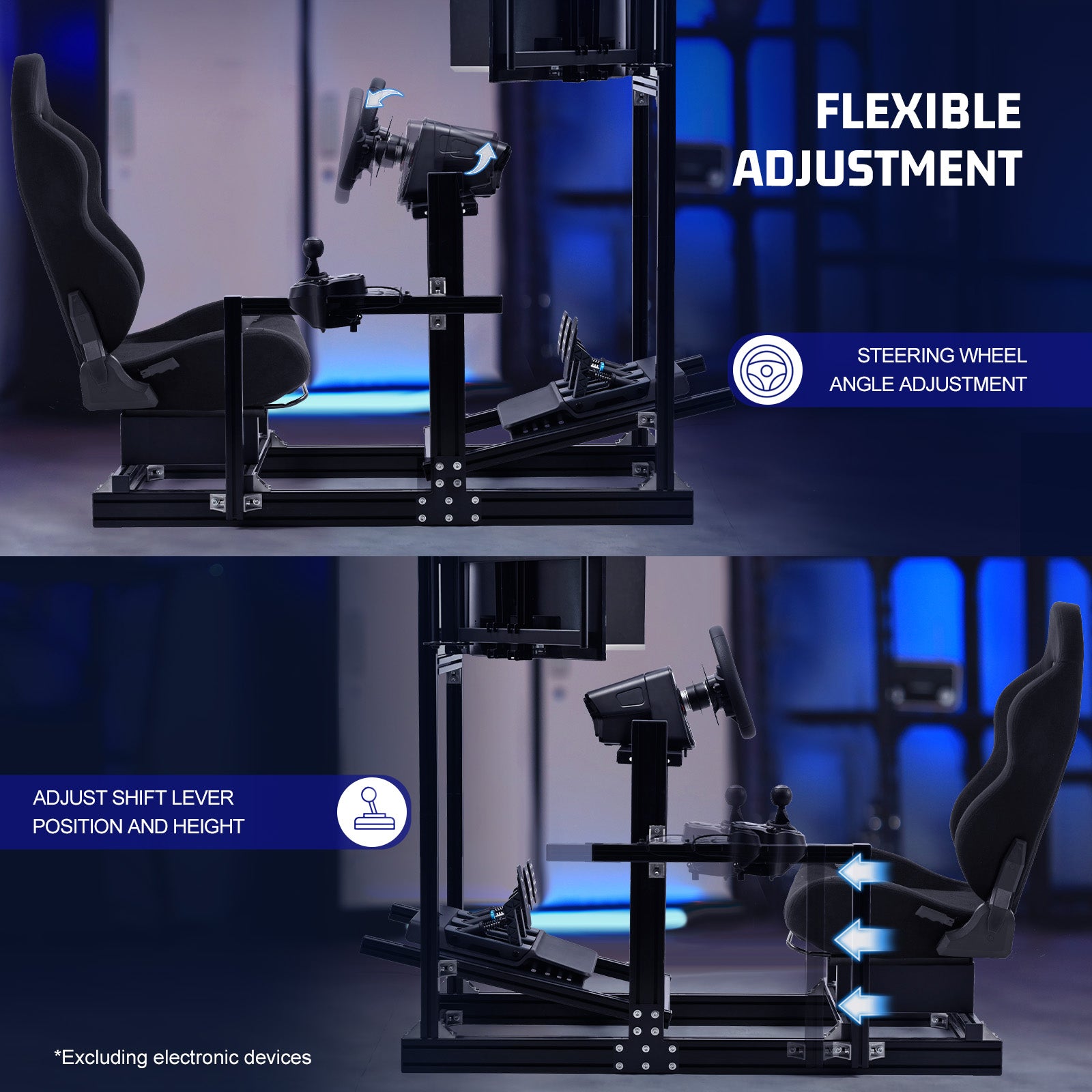 Marada 4080 Aluminum Simulator Cockpit,Adjustable Black Seat, Triple Monitor Mount, Compatible with Major Steering Wheels