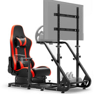 Marada Racing Simulator Cockpit Frame with Monitor Stand, Gear Mount, Red seat Compatible with G923 G920 G29 FANTEC T3PA TGT Height Adjustable Wheel and Pedals Not Included Racing Cockpit Full Kit