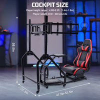 Marada Racing Cockpit Triple Monitor Stand & Red Seat Compatible with Logitech/Thrustmaster Wheels No Electronic Equipment Included