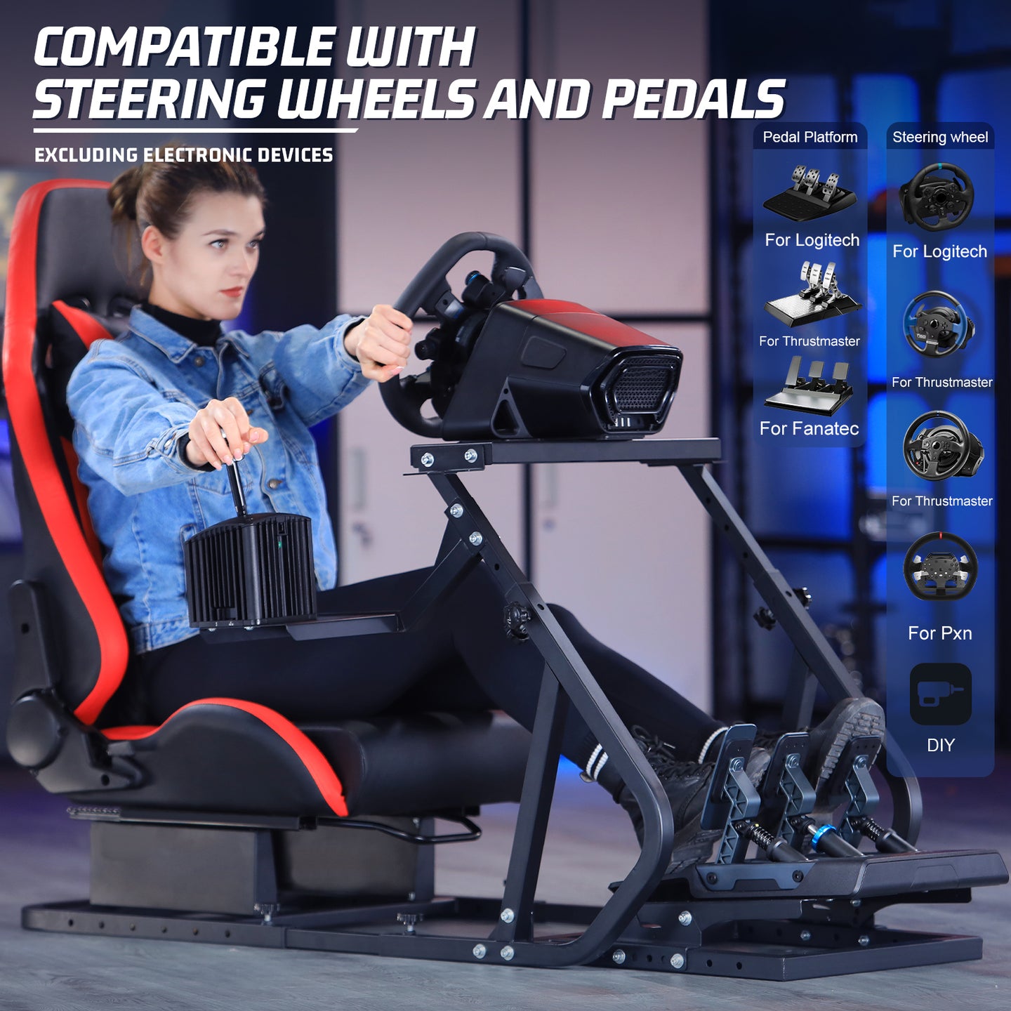 Marada G923 Racing Simulator Cockpit with Red Seat Compatible with Thrustmaster, Logitech,PXN, Fanatec Adjustable Mount Steering Wheel, Pedal, Handbrake Not Included