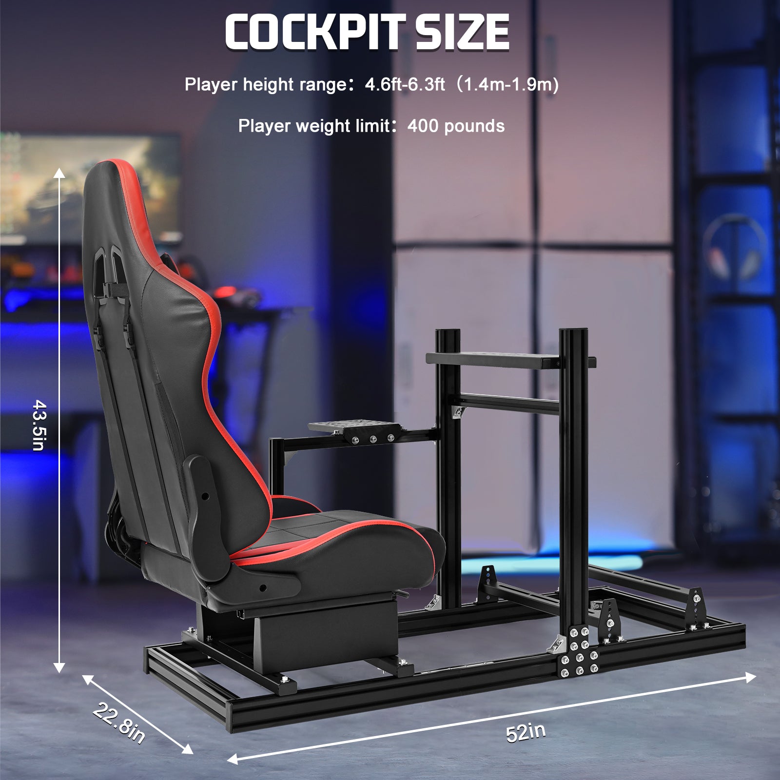 Marada Adjustable 3060 Aluminum Racing Sim Cockpit with Red Seat Compatible with Logitech G920