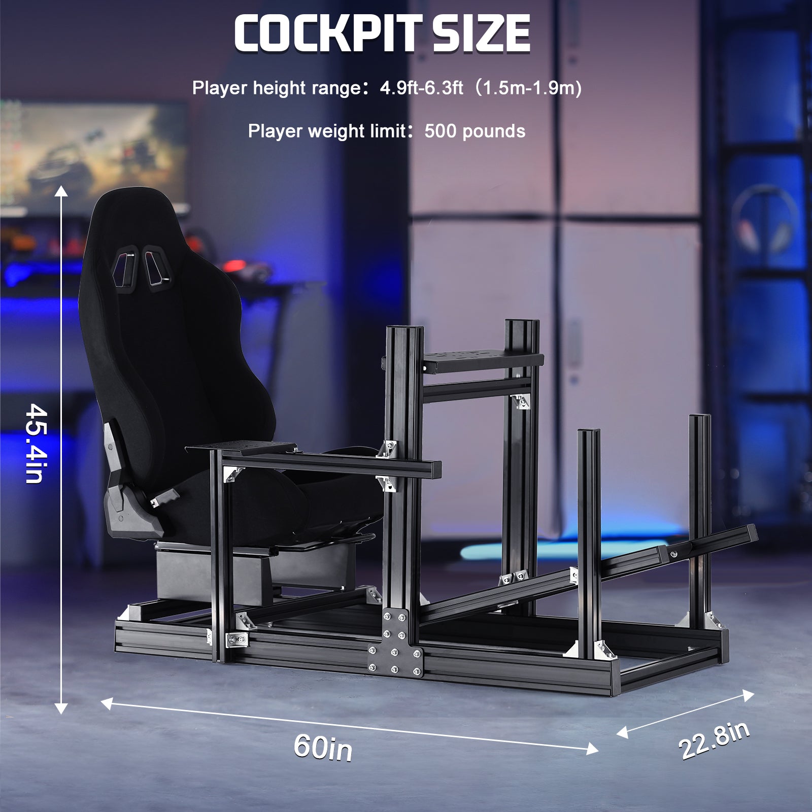 Marada 4080 Aluminum F1 Racing Cockpit Stand with Black Seat – Full Adjustable Simulator Frame Compatible with Logitech/Thrustmaster/Fanatec (Wheel/Pedals/Shifter Not Included)